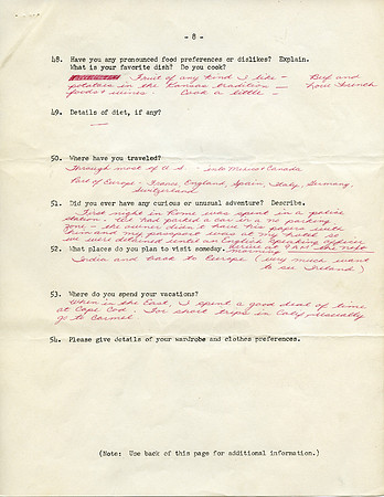 Original Handwritten Bio - Aneta Corsaut (Personal Bio) 1961