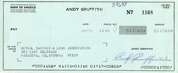 Original Andy Griffith Check