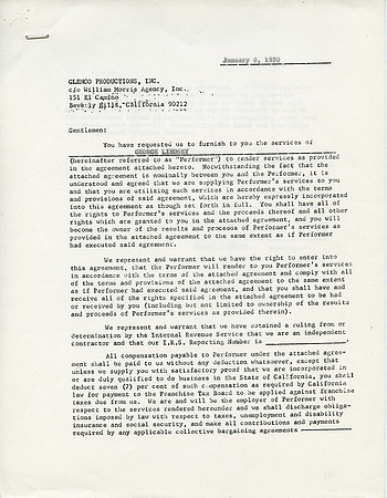 Original George Lindsey Contract