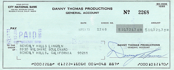 Original Danny Thomas Check