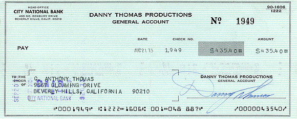 Original Danny Thomas Check
