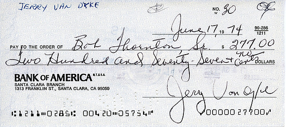 Original Jerry Van Dyke Check
