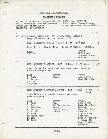 Original Shooting Schedule