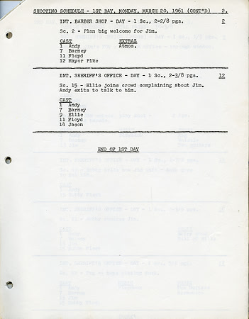 Original Shooting Schedule