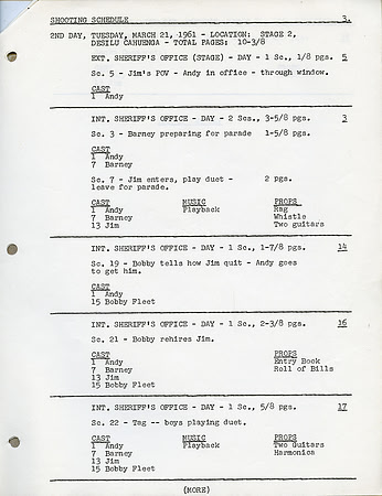 Original Shooting Schedule