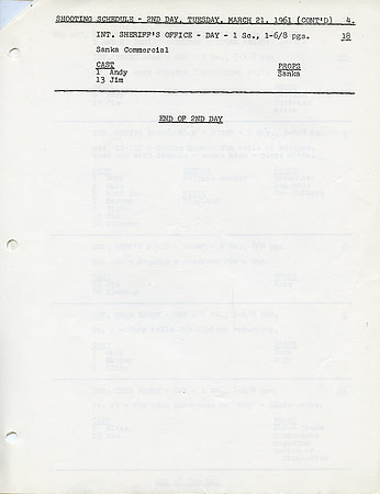 Original Shooting Schedule