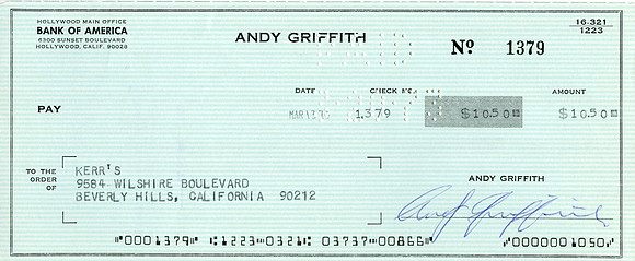 Original Andy Griffith Check