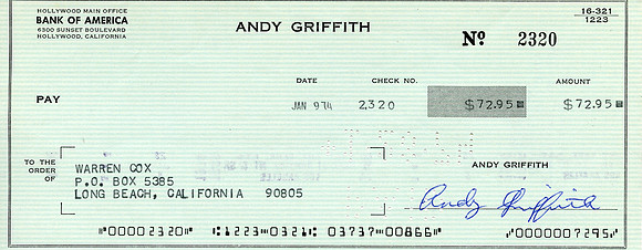Original Andy Griffith Check