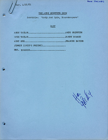 Andy & Opie Housekeepers - Ron Jacobs (Jimmy, Opie's Friend) Original Script