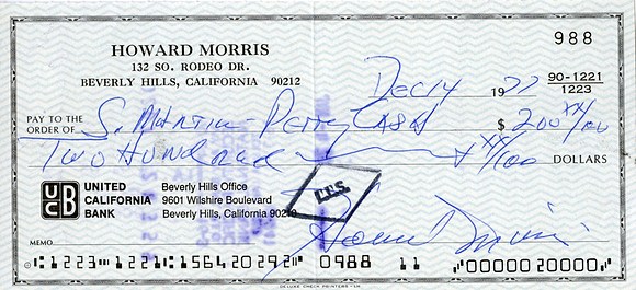 Original Howard Morris Check