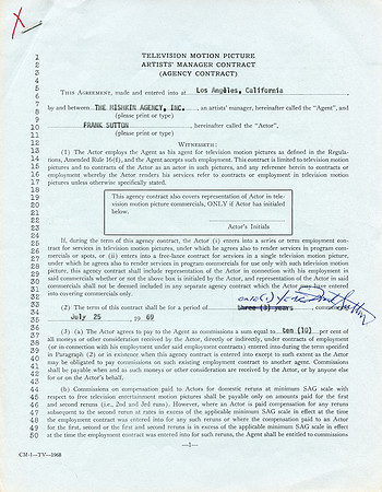 Original Frank Sutton (Sgt Carter) Contract