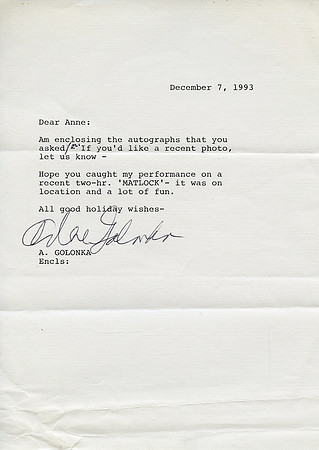 Original Arlene Golonka (Millie) Letter