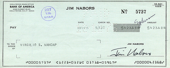 Original Jim Nabors Check