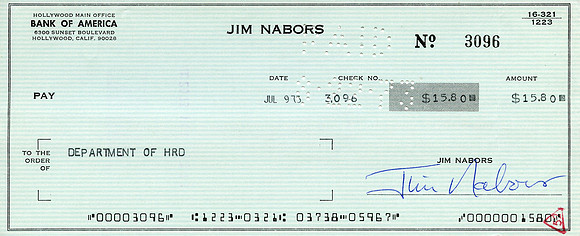 Original Jim Nabors Check