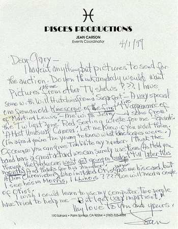 Original Jean Carson (Fun Girl) Letter
