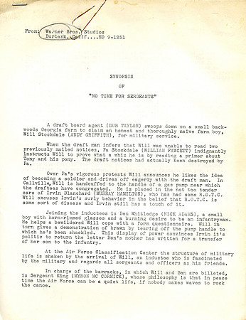 Original No Time For Sergeants Script
