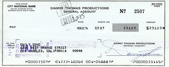 Original Danny Thomas Check
