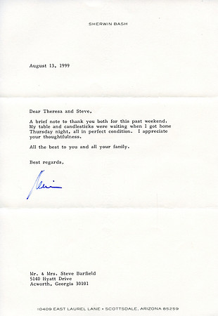 Original Sherwin Bash (Don's manager) Letter