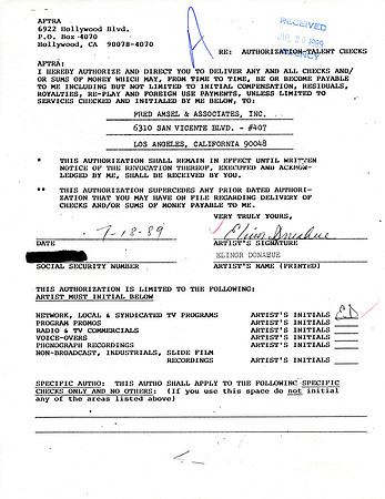 Original Elinor Donahue Contract