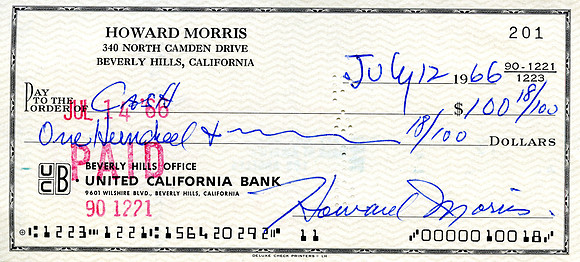 Original Howard Morris Check