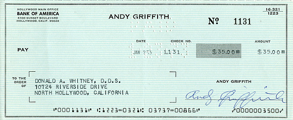 Original Andy Griffith Check