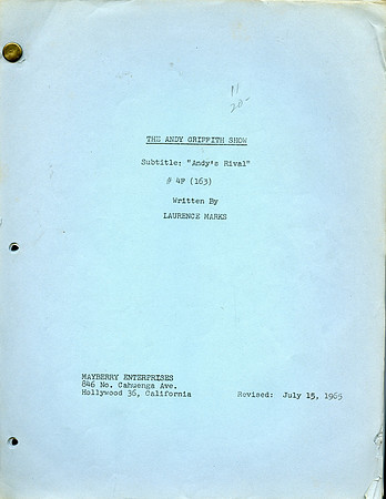 Andy’s Rival - #163 - Aneta Corsaut (Helen Crump) Original Script with her hand written notes