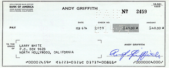 Original Andy Griffith Check