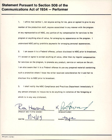 Original Ron Howard Contract